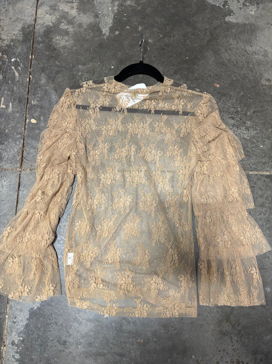 TH70 TAN  Lace Sleeve Ruffle LACE TOP (7 Piece)