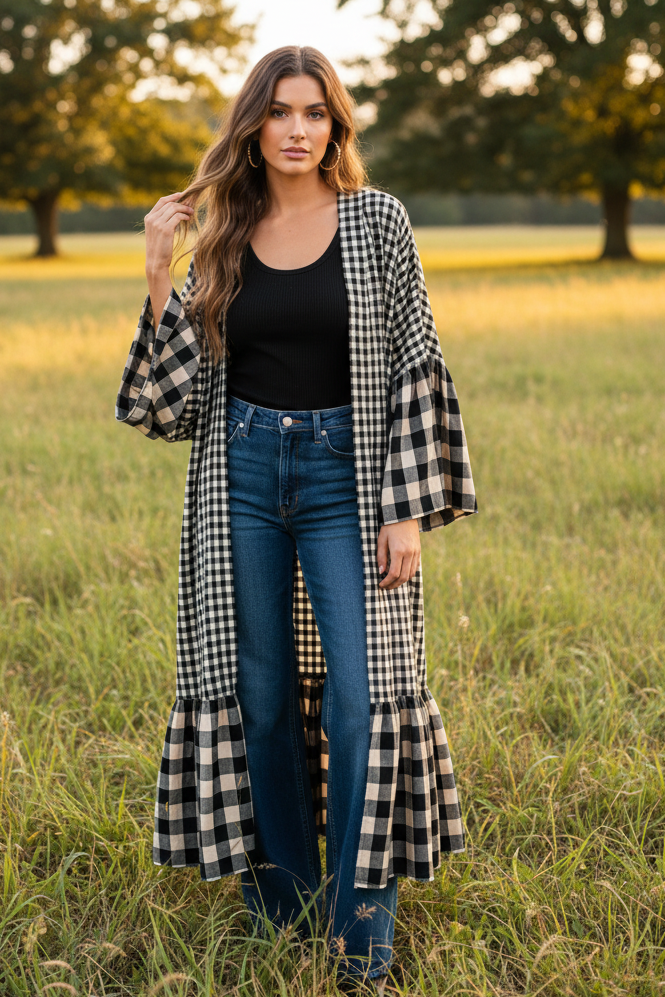 TH5030  MIXED BLACK GINGAHM KIMONO  (7 Piece)