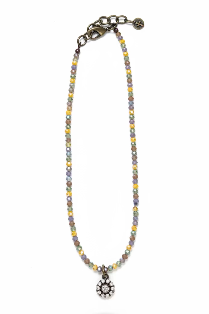 1233 N12 CRYSTAL CHOKER WITH FLOWER BLING CHARM NL