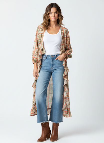 TH6170 PEACH SQUARE COWBOY  KIMONO (6 Piece)