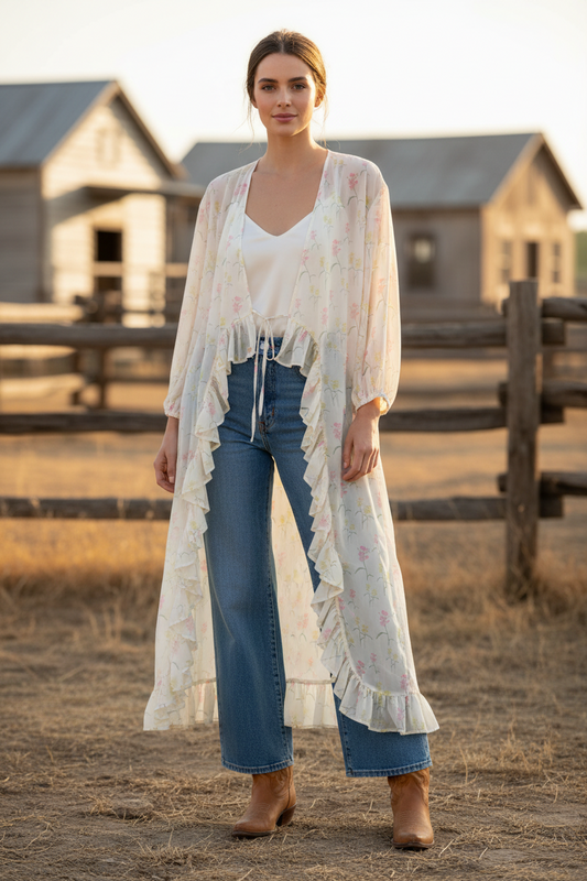 TH6170 IVORY FLORAL  KIMONO (6 Piece)