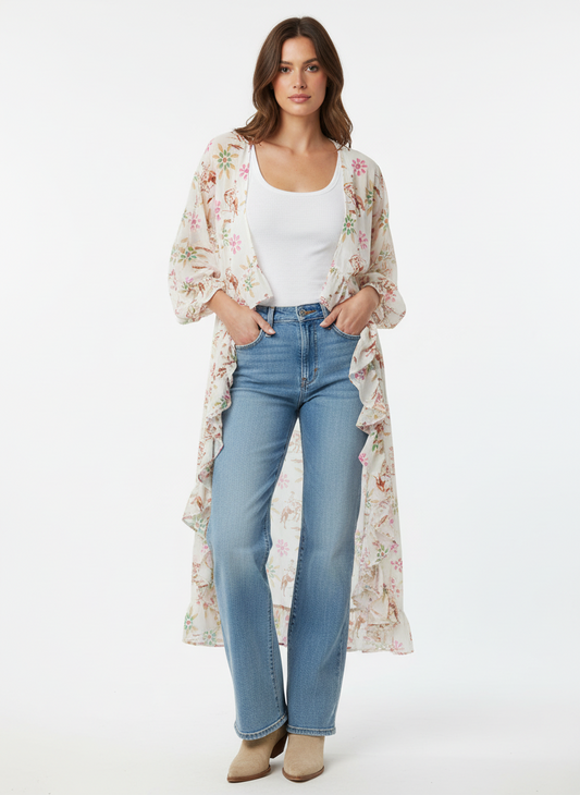 TH6170 FLORAL BUCKING COWBOY  KIMONO (6 Piece)