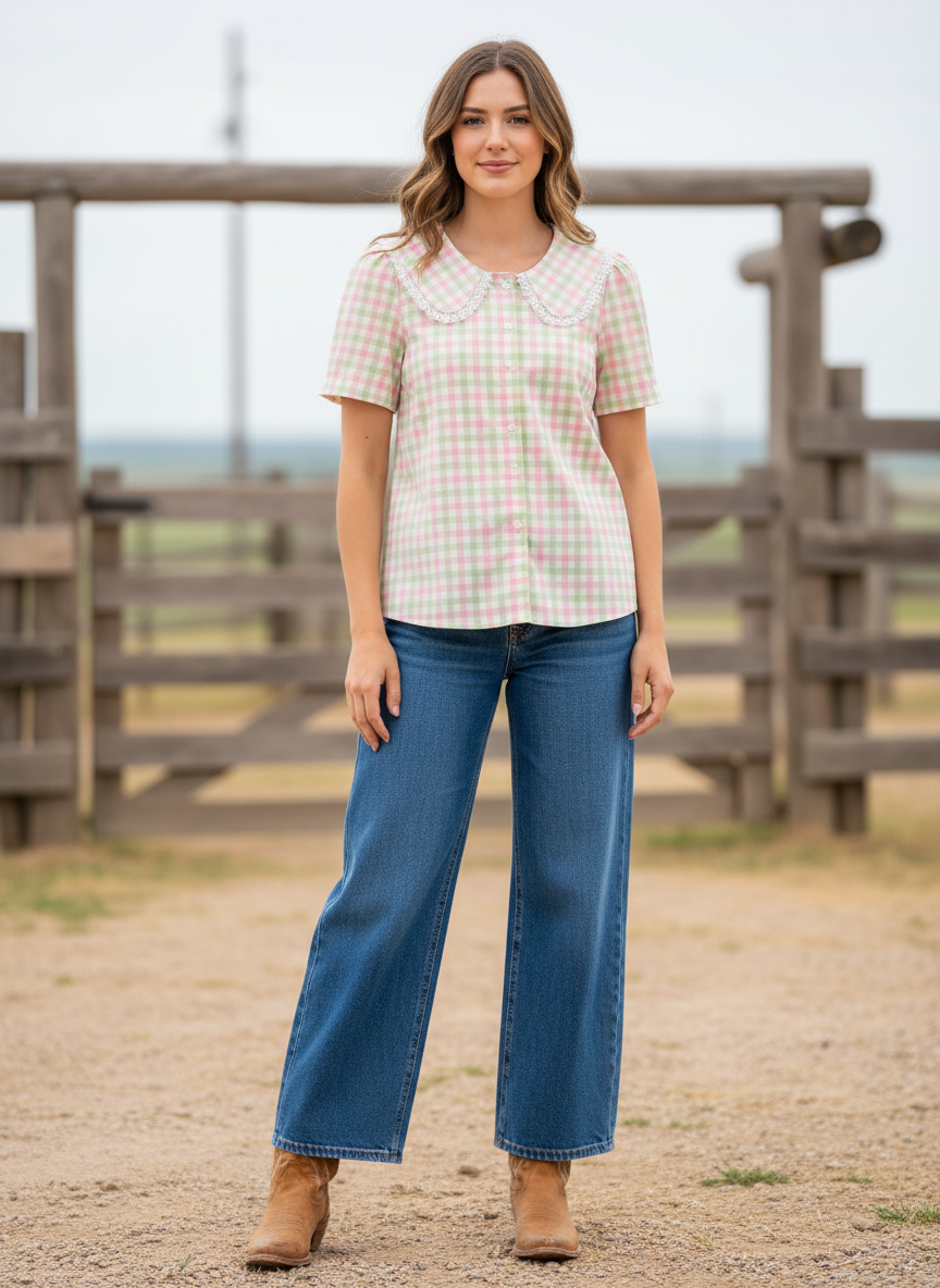 TH2782 PINK GREEN GINGHAM(7 Piece)