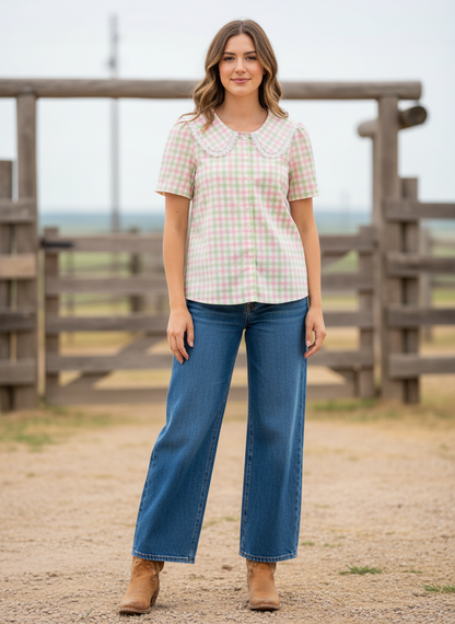 TH2782 PINK GREEN GINGHAM(7 Piece)