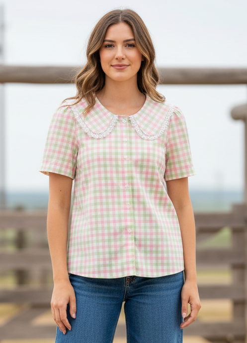 TH2782 PINK GREEN GINGHAM(7 Piece)