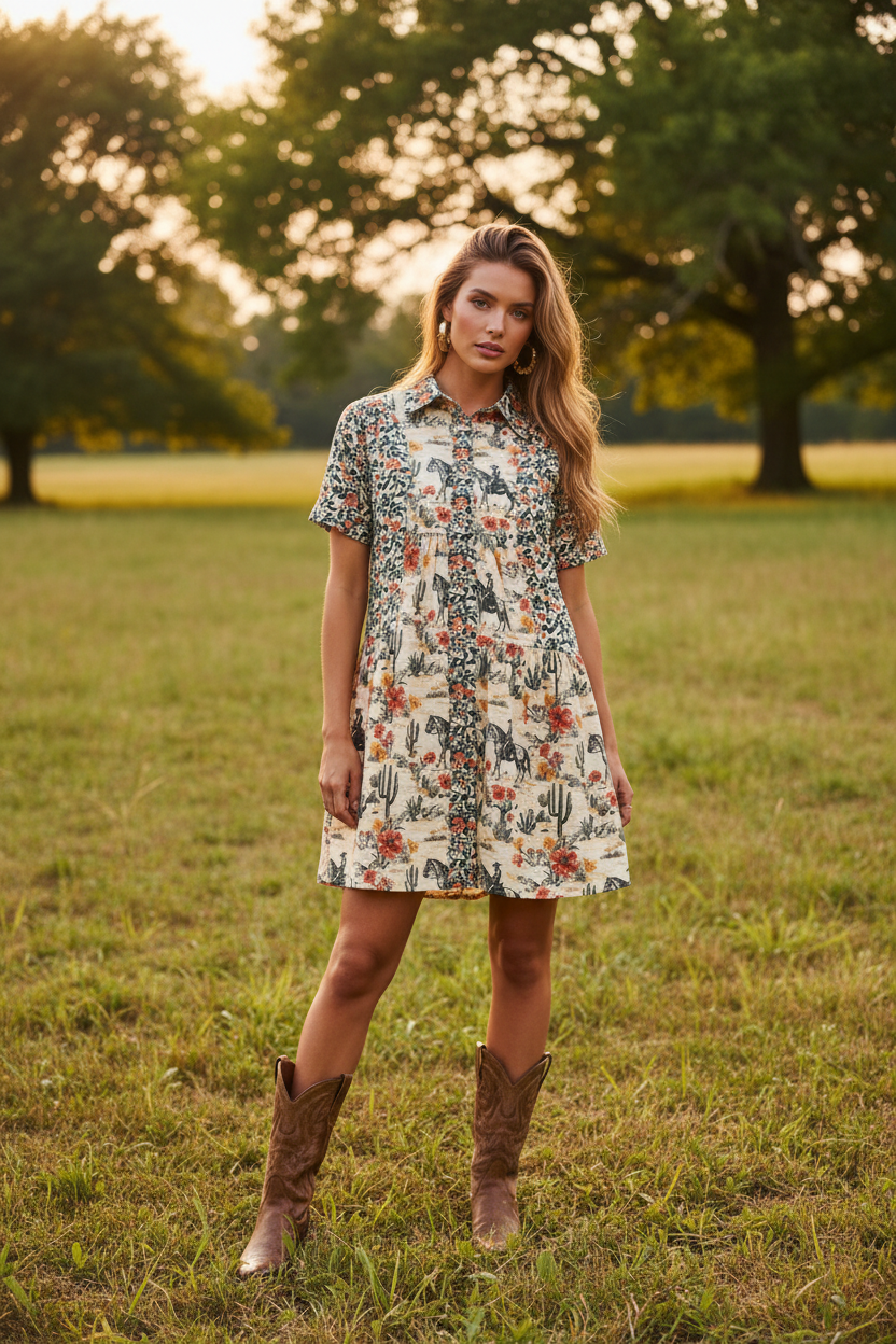 TH5011 FLORAL COWBOY DRESS SS (7 Piece)