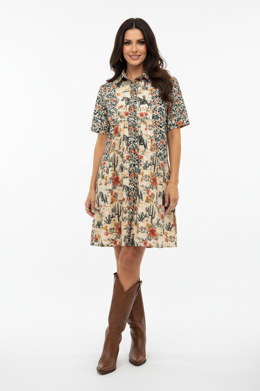 TH5011 FLORAL COWBOY DRESS SS (7 Piece)