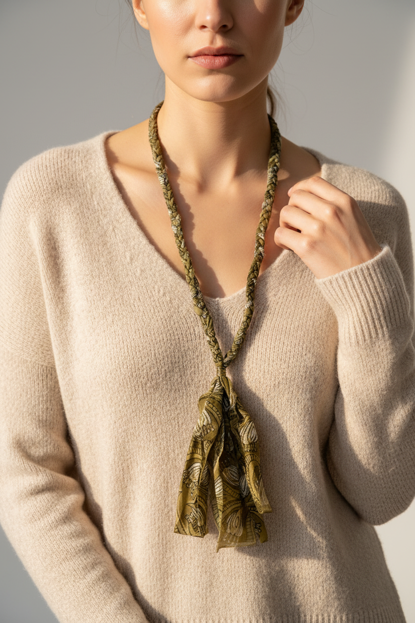 TH1155 FABRIC NECKLACE - OLIVE