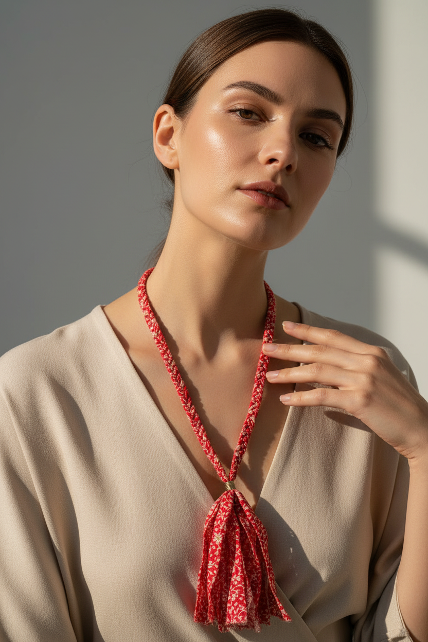 TH1155 FABRIC NECKLACE -RED