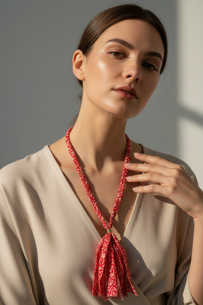 TH1155 FABRIC NECKLACE -RED