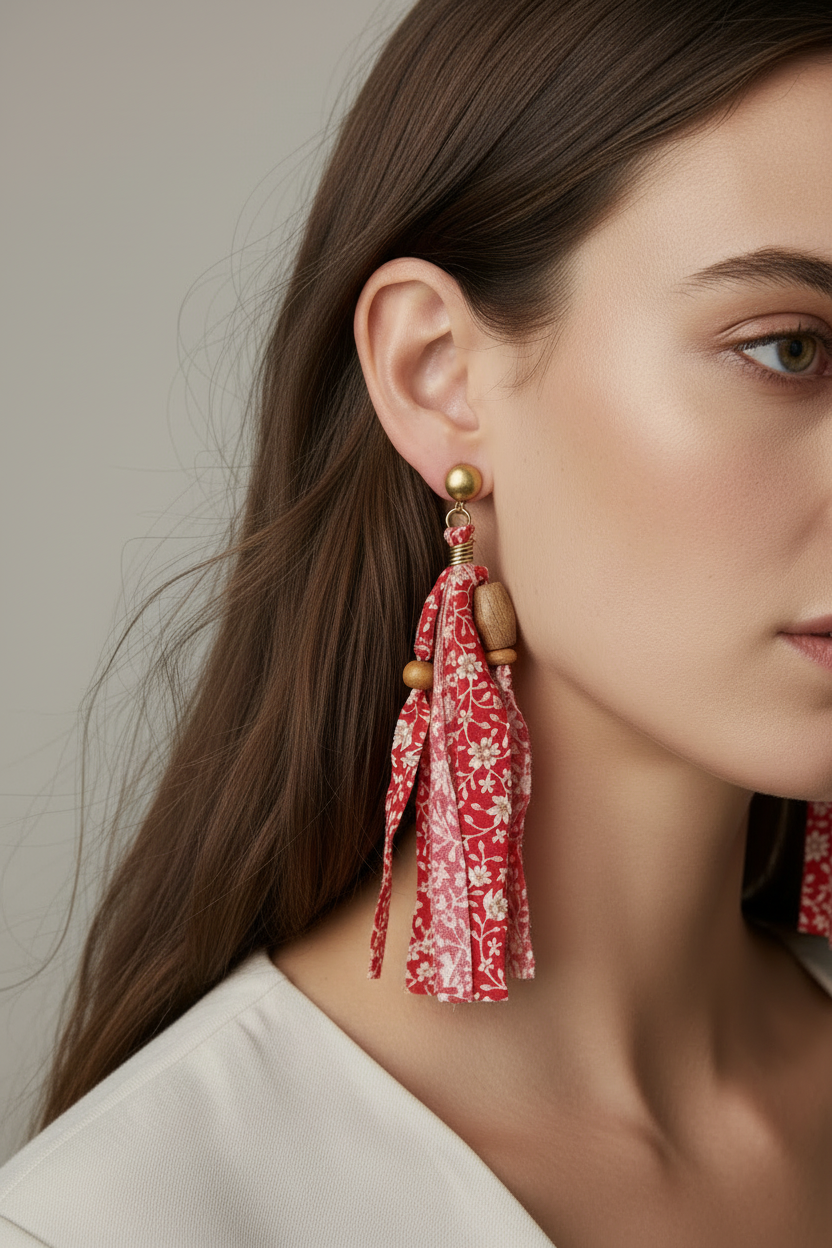 TH1152 R2 - 164 FABRIC EARRINGS - RED