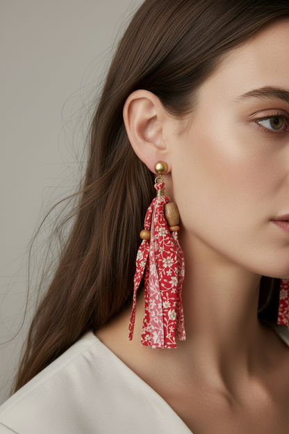 TH1152 R2 - 164 FABRIC EARRINGS - RED