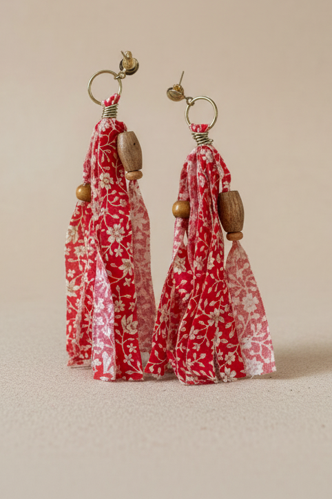 TH1152 R2 - 164 FABRIC EARRINGS - RED