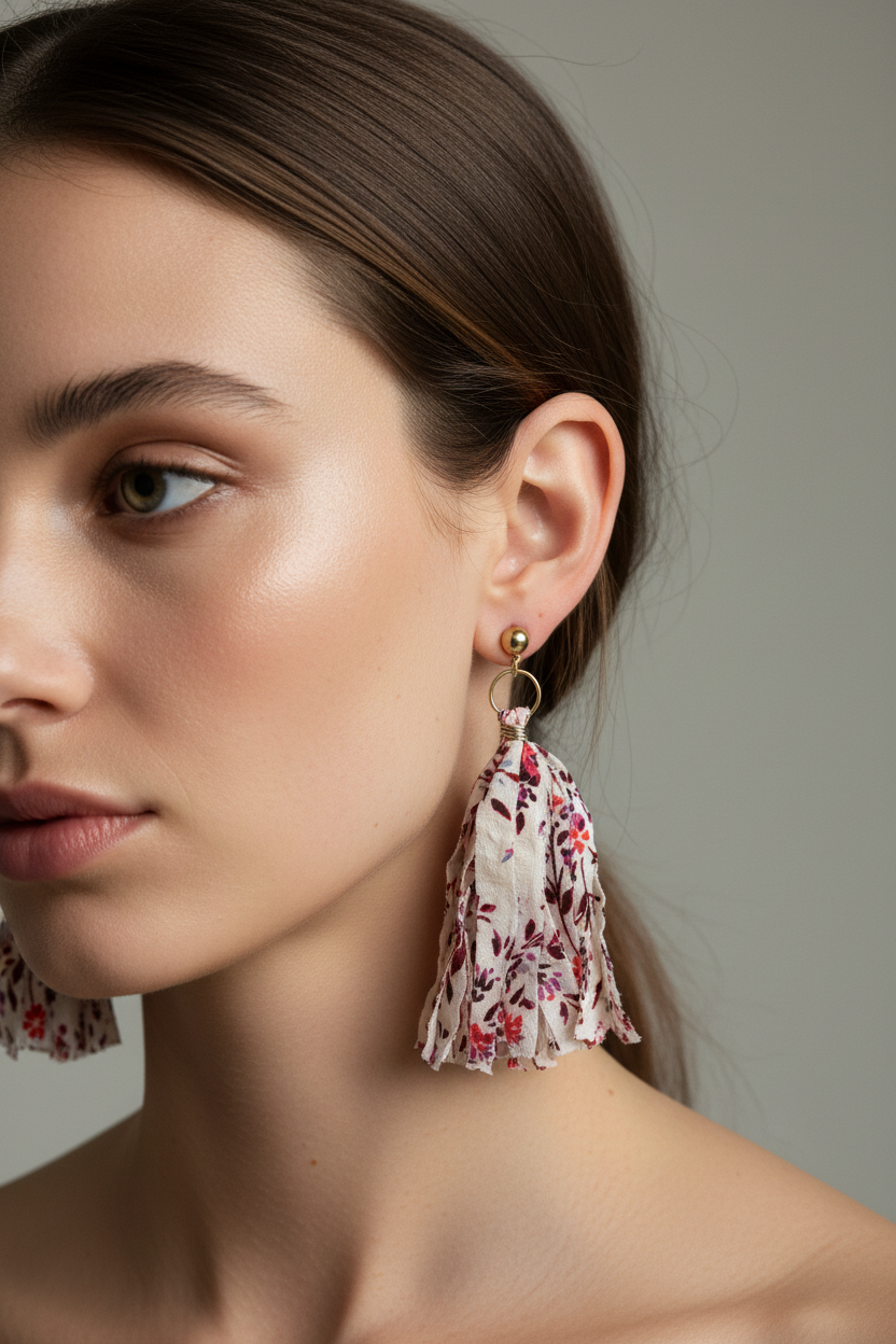 TH1152 R2-166 FABRIC EARRINGS - IVORY