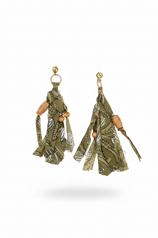 TH1152 R2 -167 FABRIC EARRINGS -OLIVE