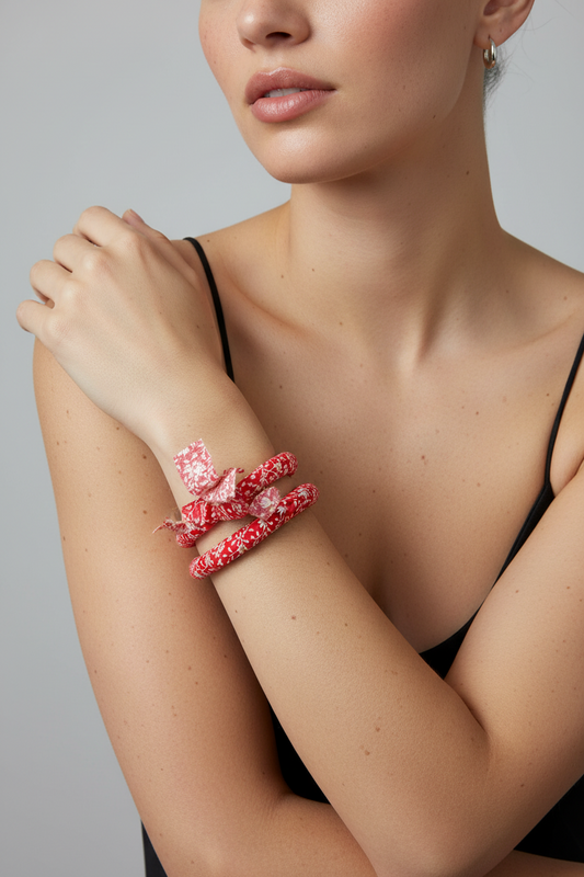 TH1153 FABRIC DOUBLE BANGLE - RED