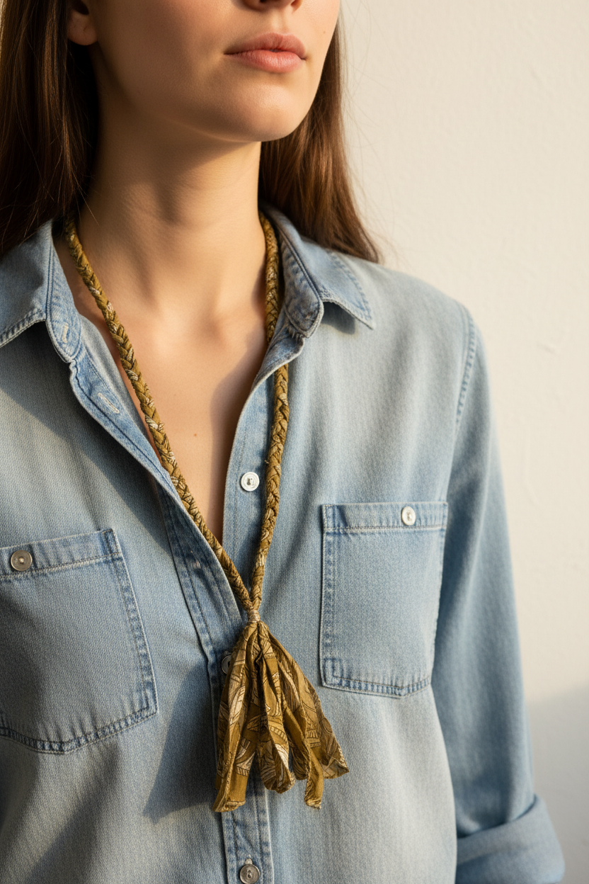 TH1155 FABRIC NECKLACE - OLIVE