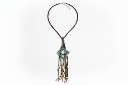 Diamond Turquoise W/ Crystal on Leather Cord NL