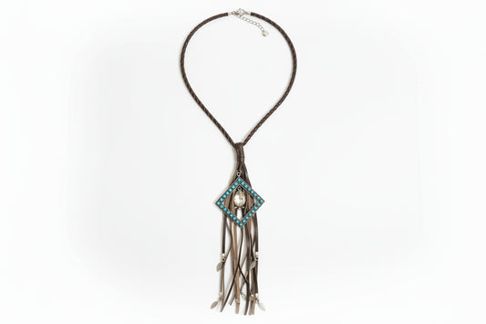 Diamond Turquoise W/ Crystal on Leather Cord NL