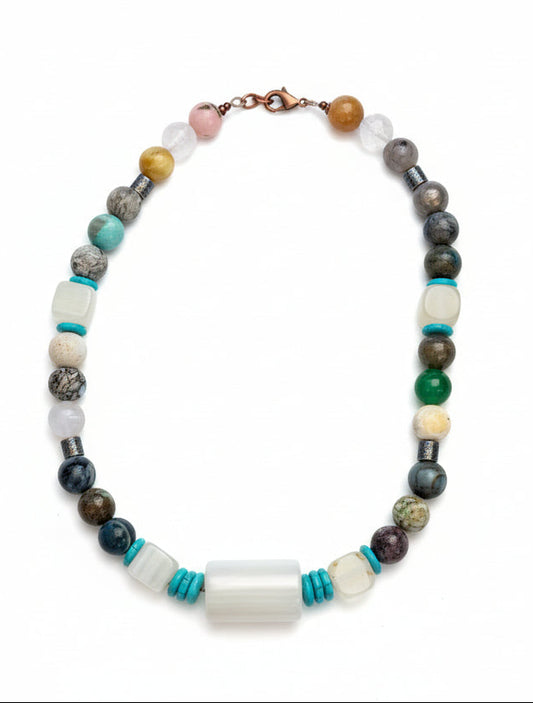 7255 NATURAL STONE BEAD NL WITH CENTER WHITE CYLINDER BEAD