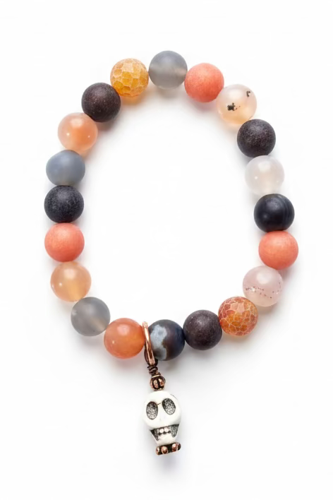 MULTI BEAD BRACELET W/ SKULL CHARM