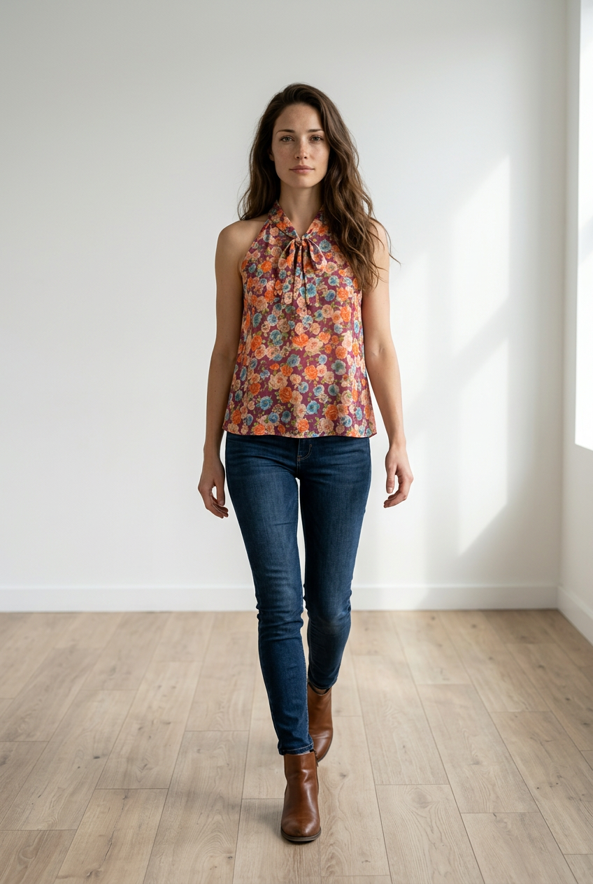 TH2010 SLEEVELESS TIE TOP - FLORAL PRINT