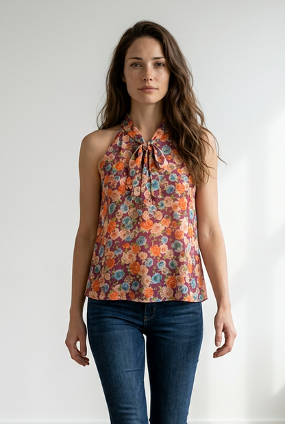 TH2010 SLEEVELESS TIE TOP - FLORAL PRINT