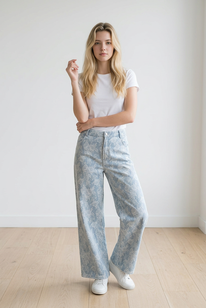 TH8001 LACE DENIM WIDE LEGGED JEAN