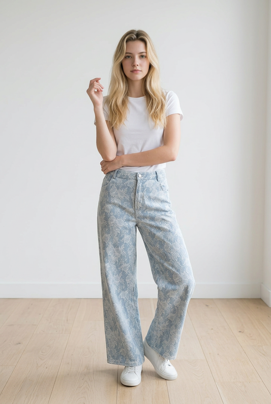TH8001 LACE DENIM WIDE LEGGED JEAN