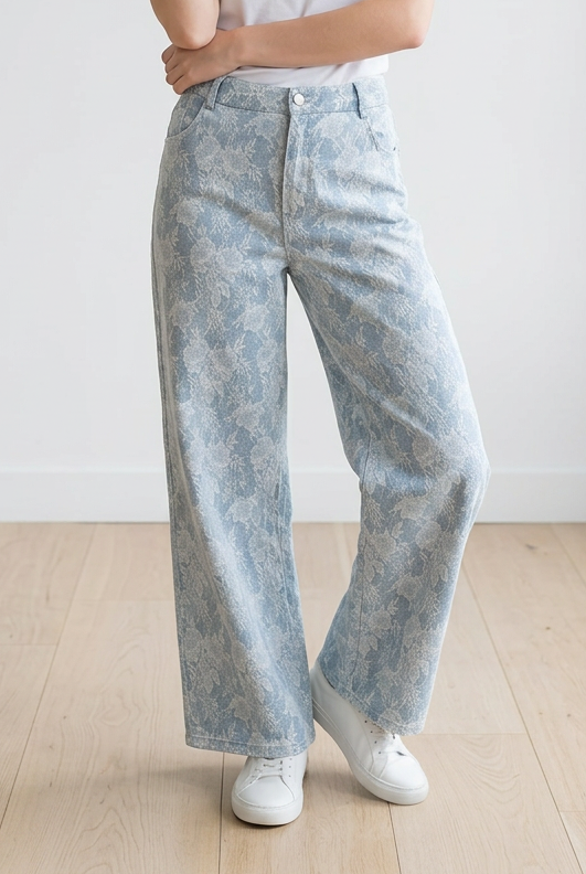 TH8001 LACE DENIM WIDE LEGGED JEAN
