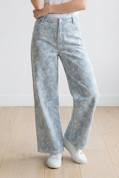 TH8001 LACE DENIM WIDE LEGGED JEAN