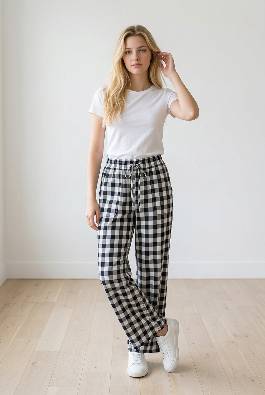 TH2109  BLACK GINGHAM  PANT (7 Piece)
