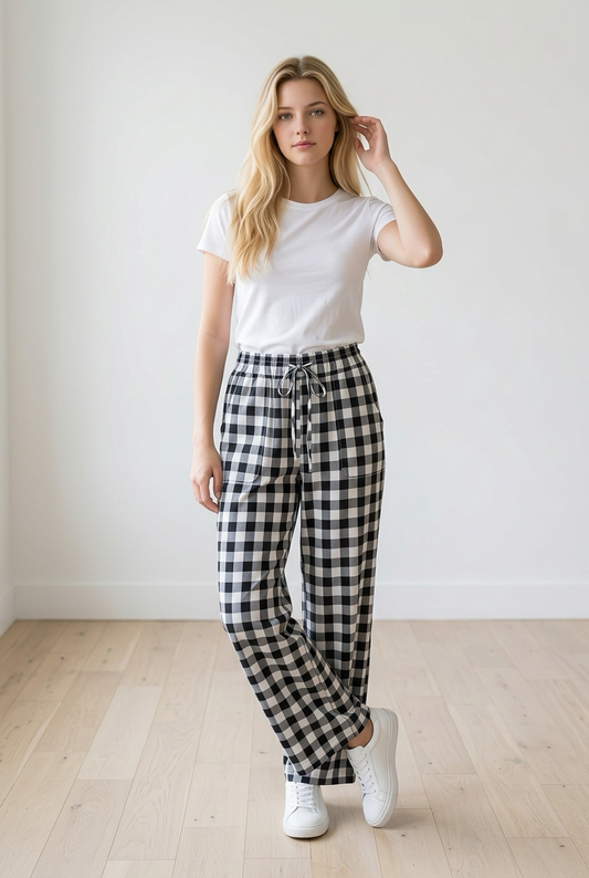 TH2109  BLACK GINGHAM  PANT (7 Piece)