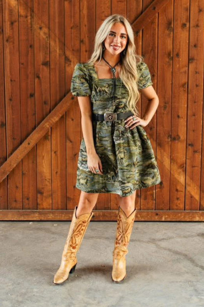 TH2559 GREEN HORSE DRESS WEAVED  (7 Pieces)