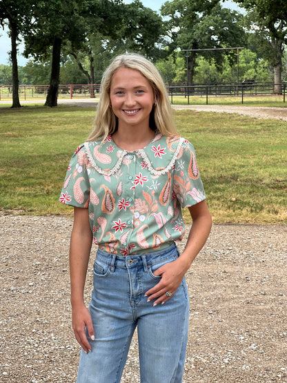 TH2782 SAGE PAISLEY COLLAR TOP (7 PIECES)