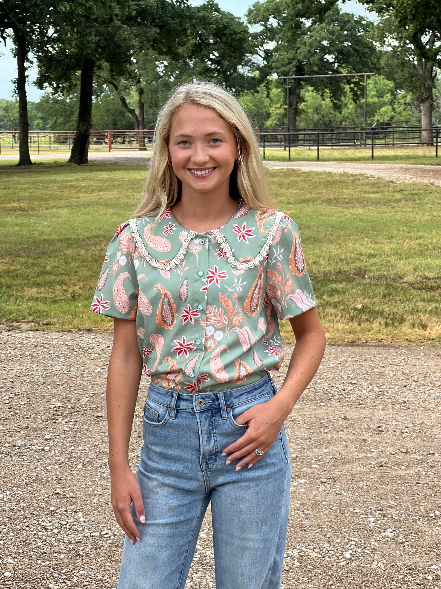 TH2782 SAGE PAISLEY COLLAR TOP (7 PIECES)
