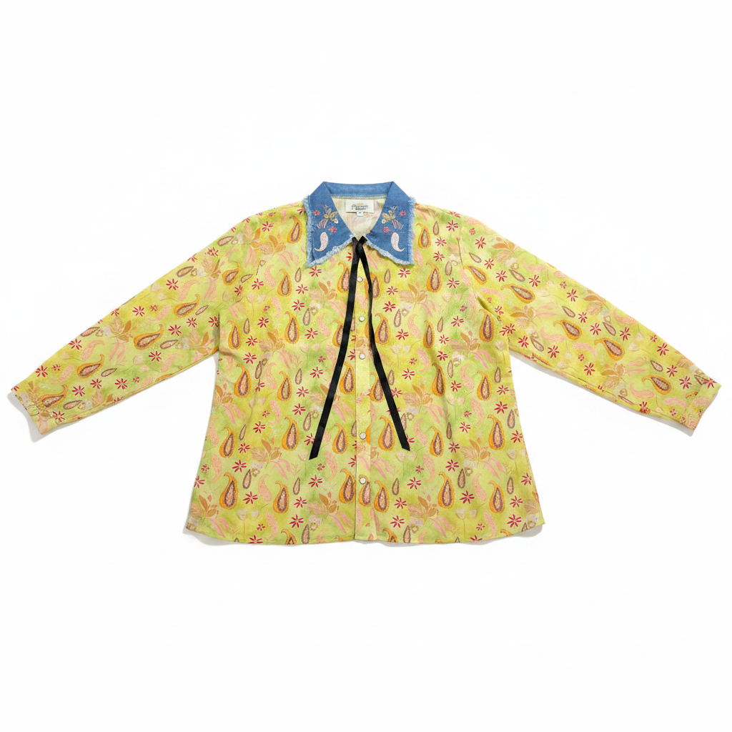 TH2882 LIME PAISLEY COLLAR PEARL SNAP TOP(7 Piece)
