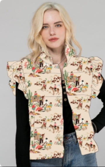 TH1171 TAUPE WAGON WHEEL RUFFLE VEST (7 Piece)