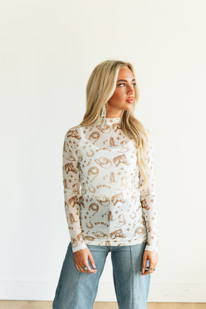 TH1221 IVORY WESTERN THINGS MESH TOP(7 Piece)