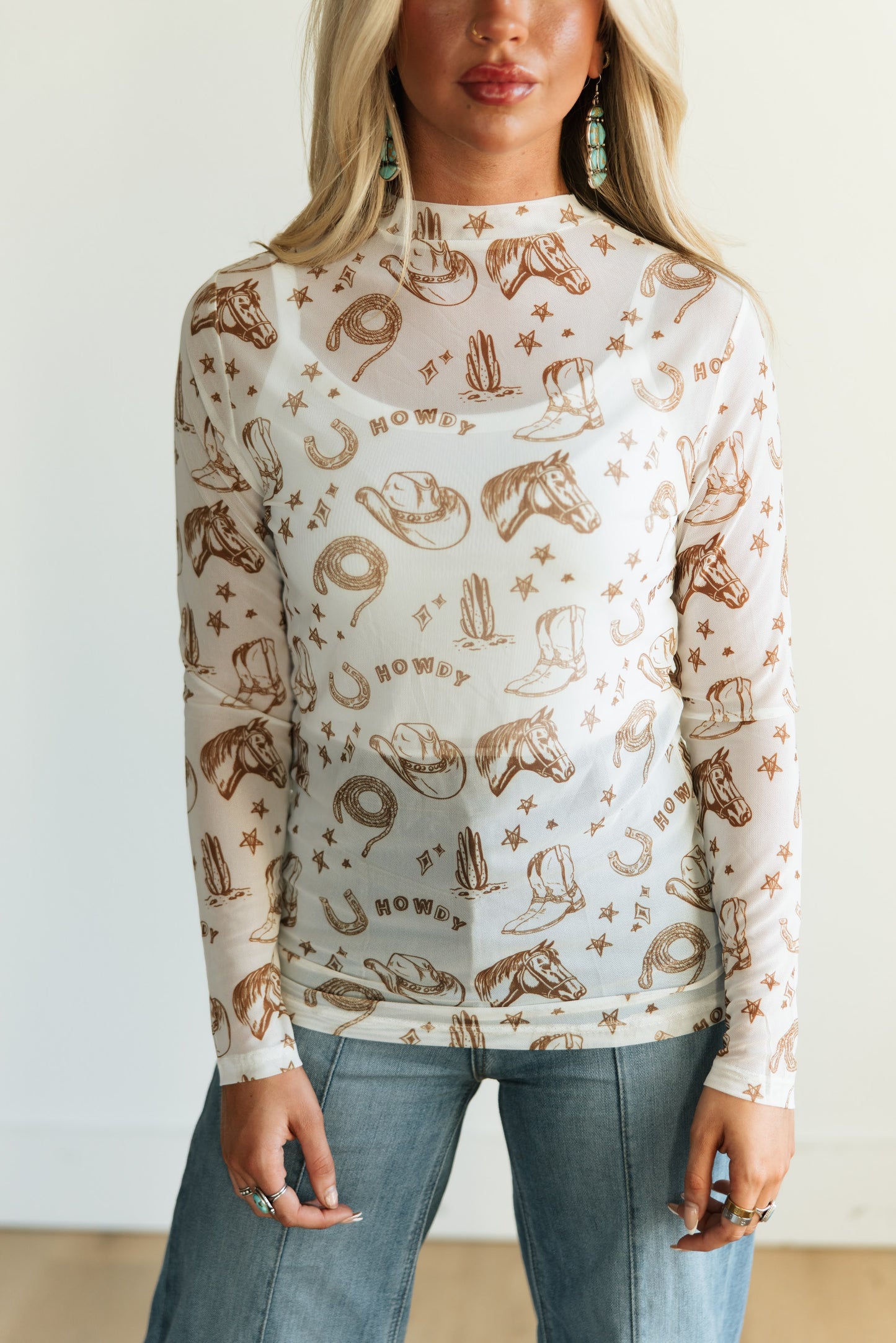 TH1221 IVORY WESTERN THINGS MESH TOP(7 Piece)