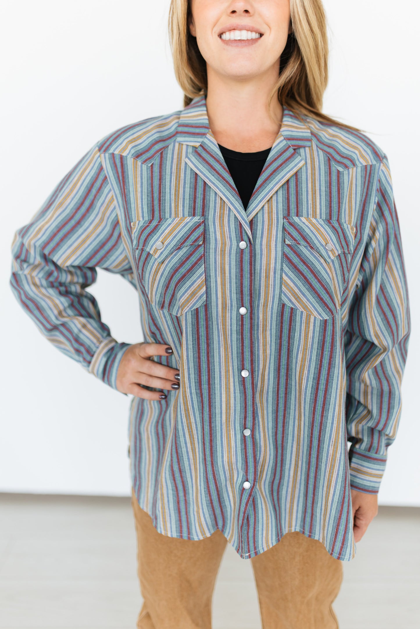 TH15 COLLAR PEARL SNAP BLUE PLUM VINTAGE STRIPE TOP (7 Pieces)