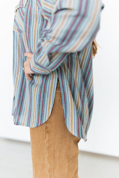 TH15 COLLAR PEARL SNAP BLUE PLUM VINTAGE STRIPE TOP (7 Pieces)