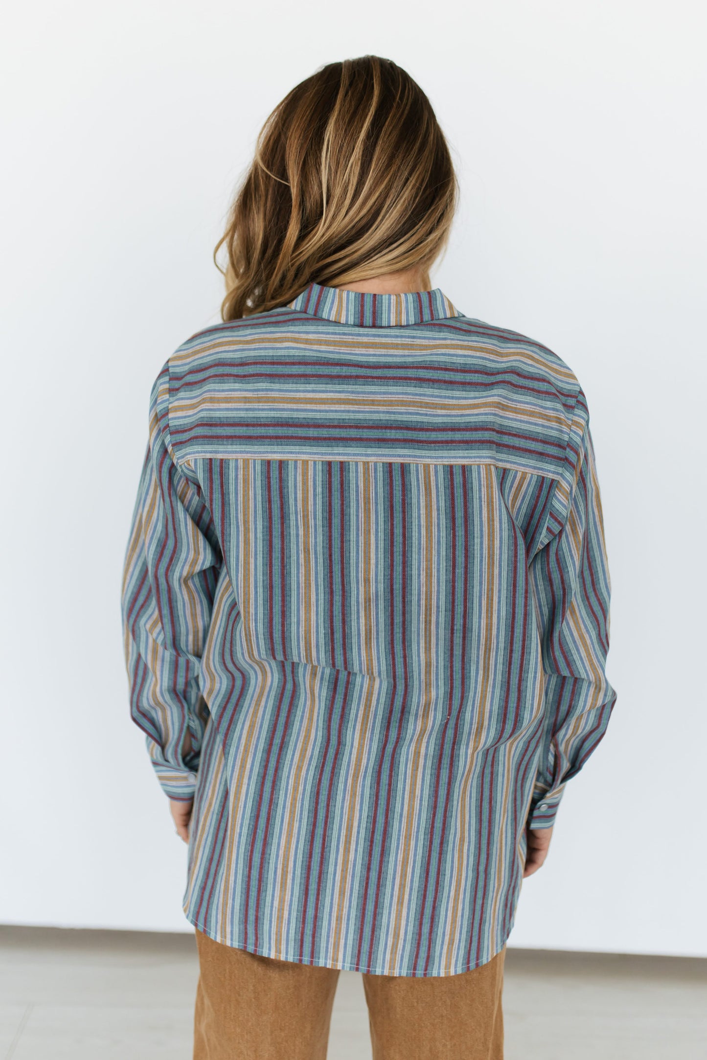 TH15 COLLAR PEARL SNAP BLUE PLUM VINTAGE STRIPE TOP (7 Pieces)