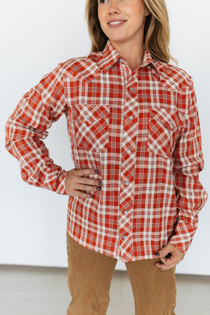 TH19  COLLAR PEARL SNAP RED PLAID  TOP (7 Pieces)