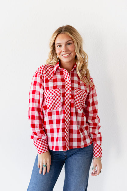 TH21 RED MIXED GINGHAM TOP (7 Pieces)