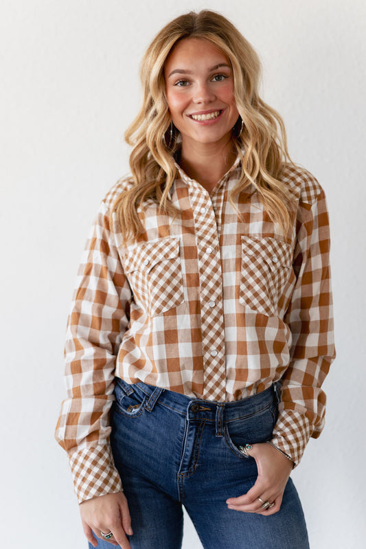 TH21 TAN MIXED GINGHAM TOP (7 Pieces)