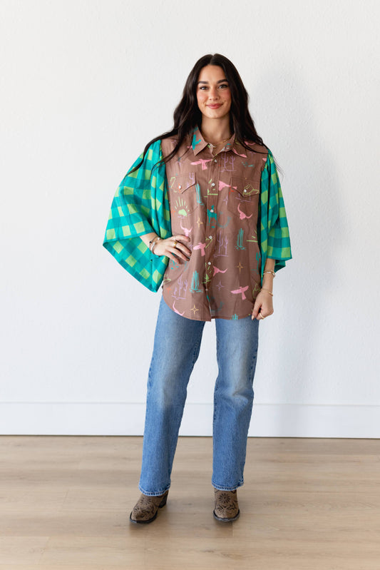 TH102 GREEN TURQ GINGHAM WESTERN STUFF (7 Piece)