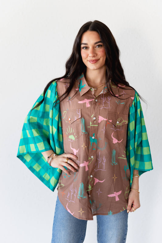 TH102 GREEN TURQ GINGHAM WESTERN STUFF (7 Piece)