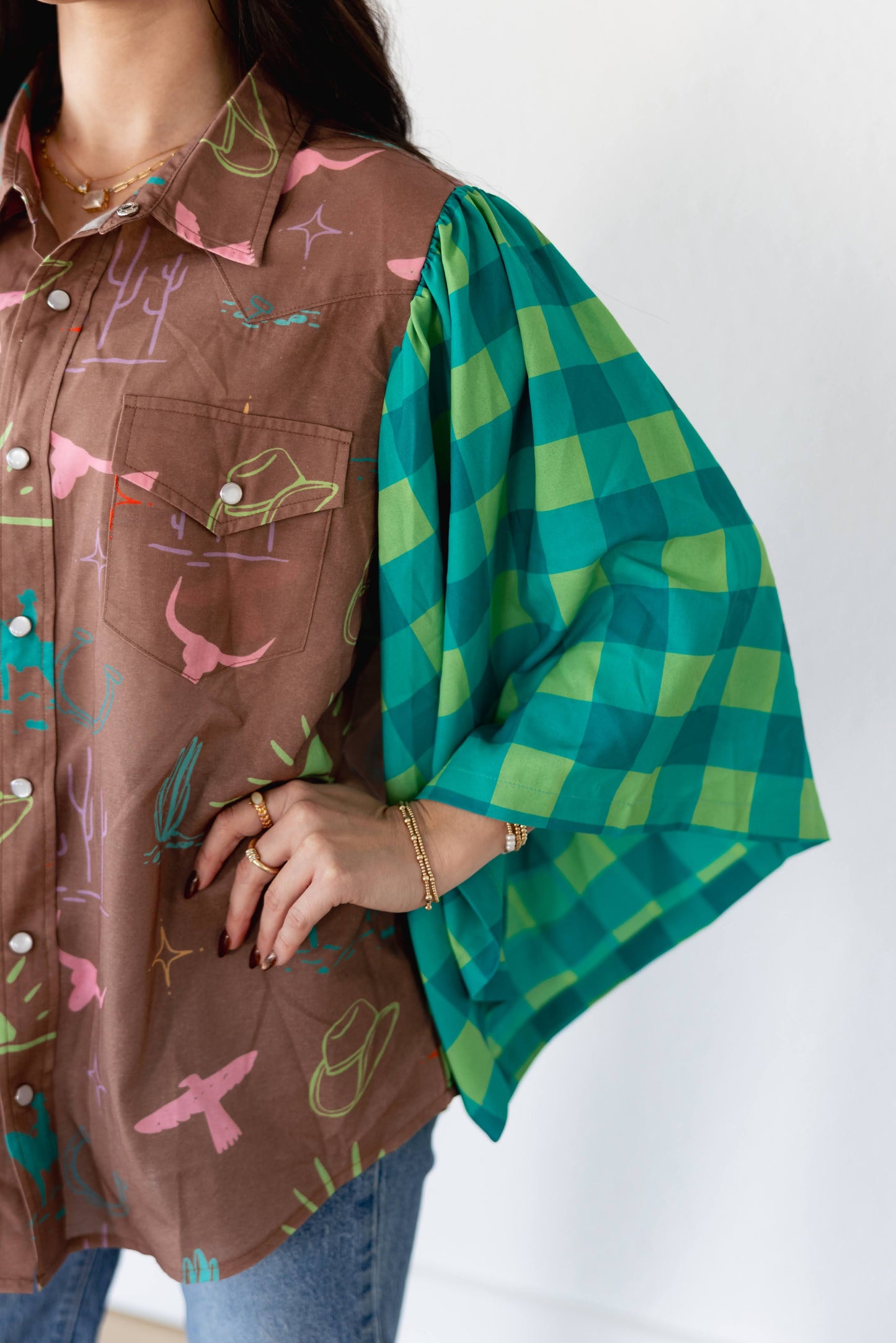 TH102 GREEN TURQ GINGHAM WESTERN STUFF (7 Piece)