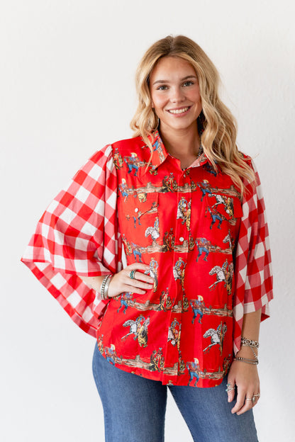 TH102 RED WHITE GINGHAM WESTERN TOP (7 Piece)
